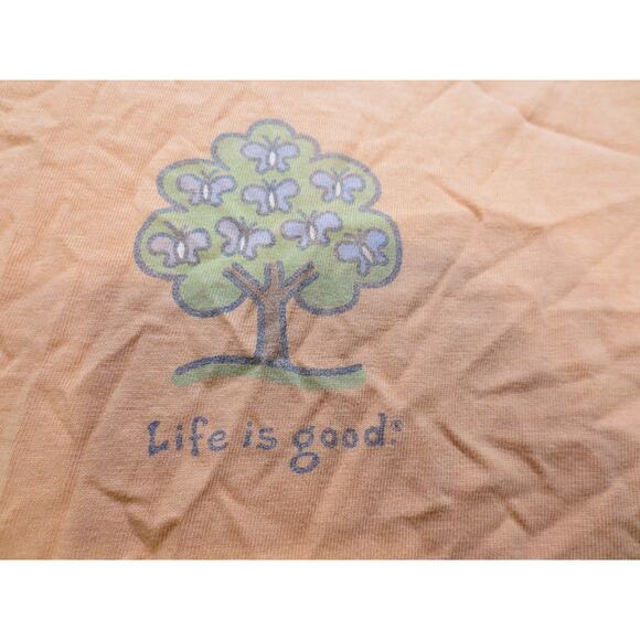 Life is Good Womens Shirt Meidum Orange Tee Short Sleeve Tree Butterfly - Picture 4 of 7